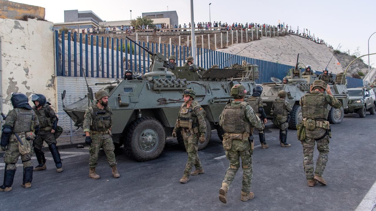 Spanish army soldiers are deployed to the Spanish enclave of Ceuta