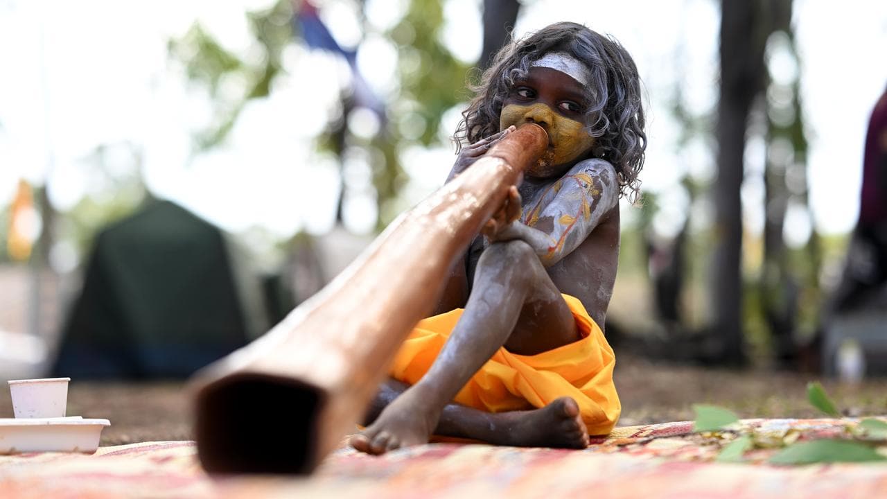 Members of the Gumatj clan of the Yolngu people prepare for bunggal