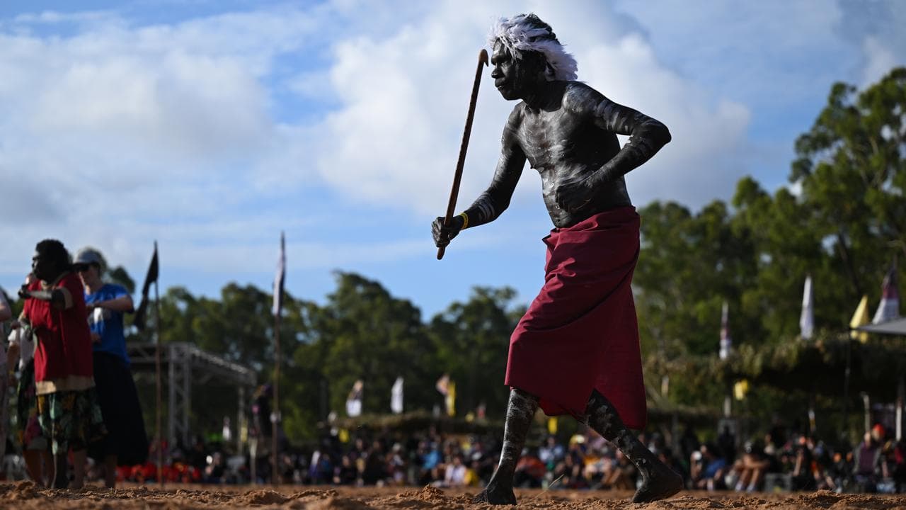 Members of the Rirratjingu Clan participate in the bunggal