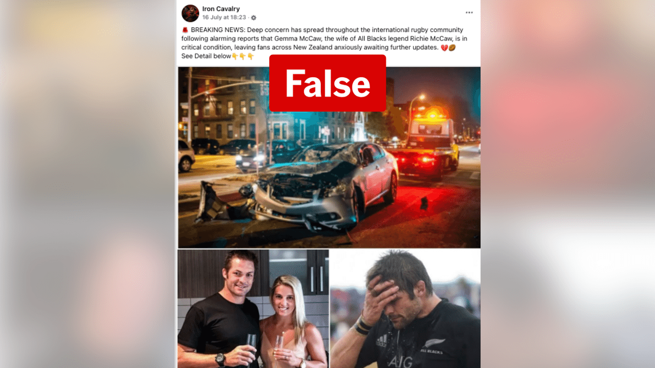 Screenshot of a fake news story about NZ hockey player Gemma McCaw