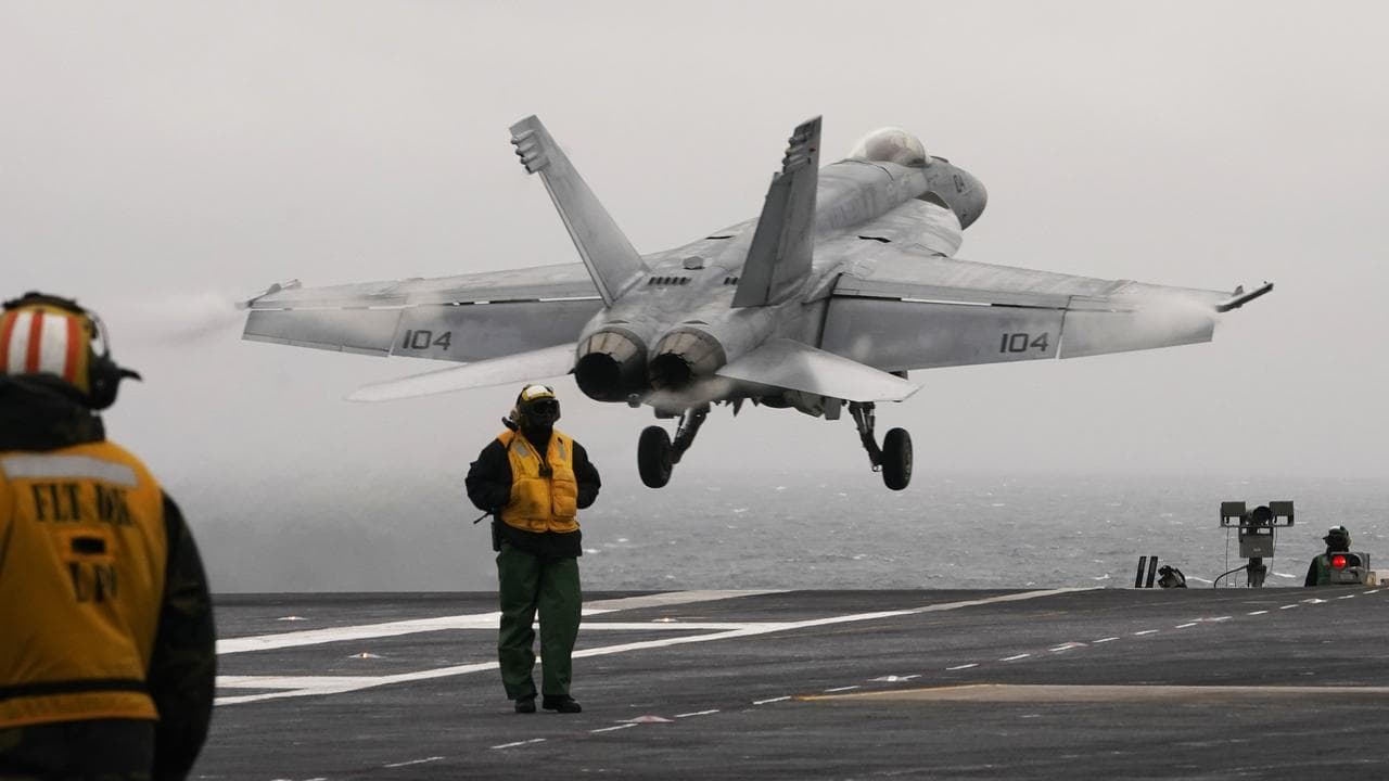 An F/A-18 E is launched from USS Gerald R. Ford