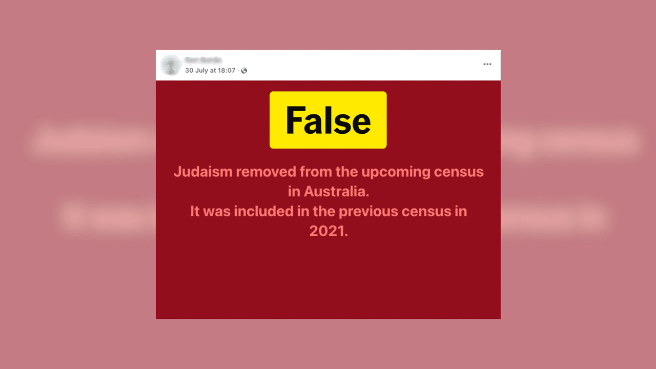 A screenshot of a saying Judaism has been removed from census.