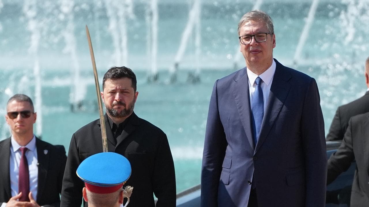 Volodymyr Zelenskiy and Serbian counterpart Aleksandar Vucic