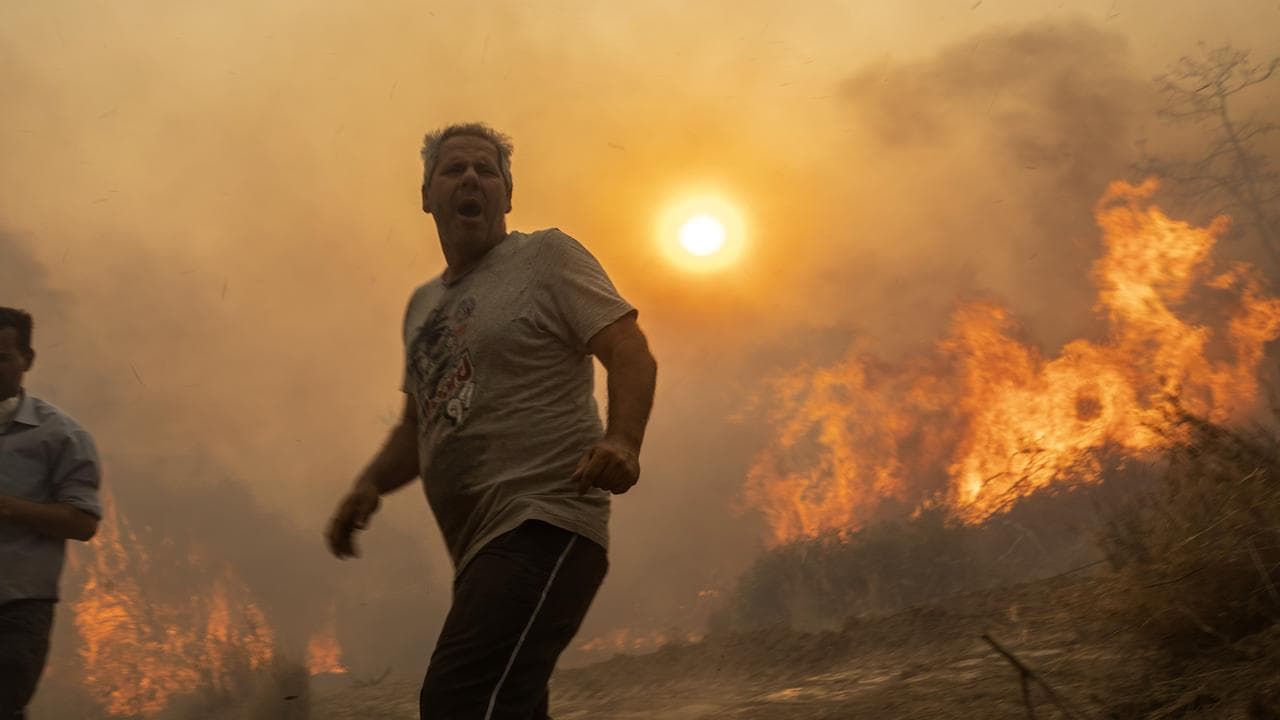 A wildfire burns in Greece