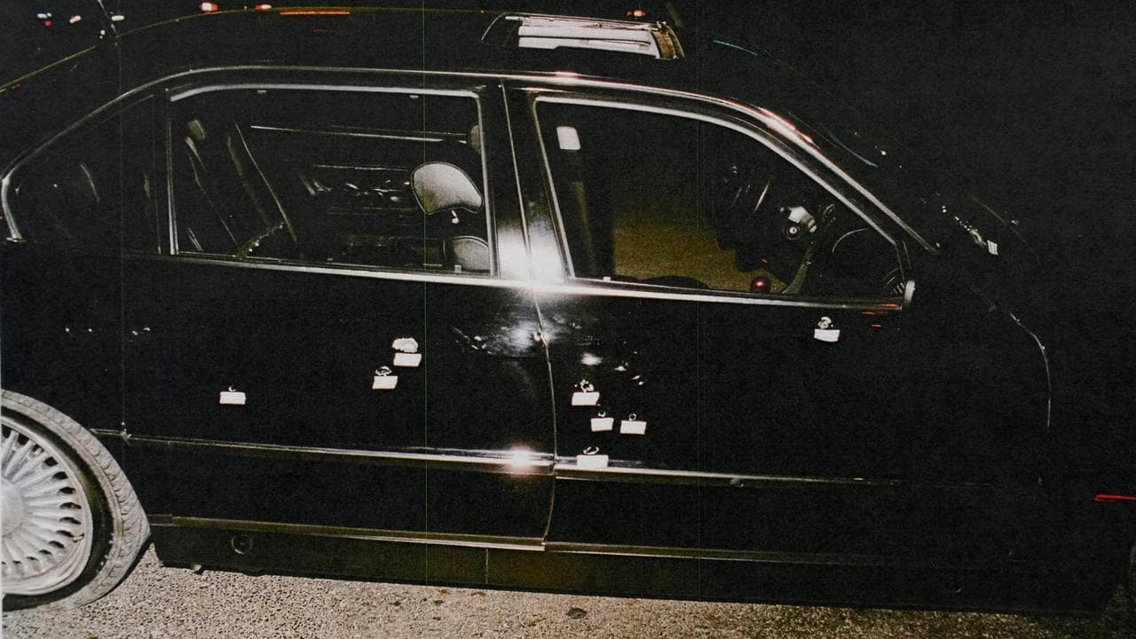 The bullet-riddled car in which rapper Tupac Shakur was fatally shot