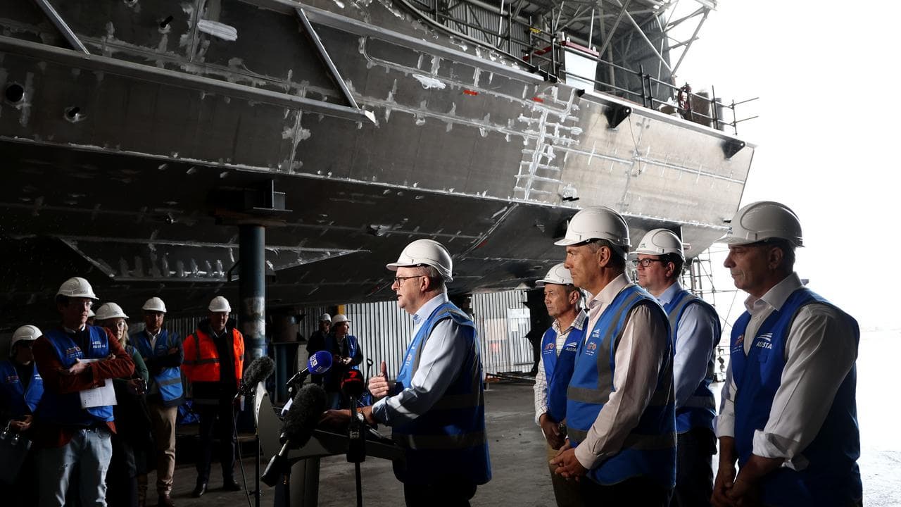 Anthony Albanese at the Austal shipyard in Perth (file image)