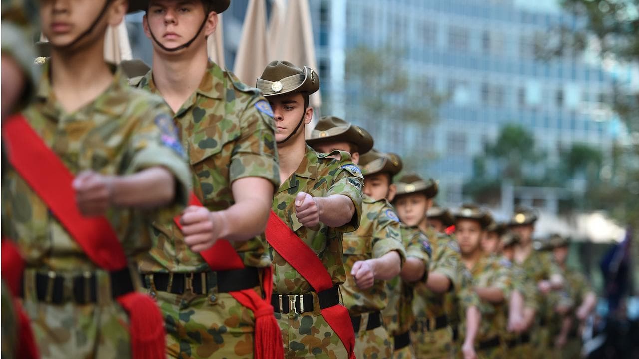 Australian Army cadets take part in Anzac Day in Sydney, 2016.