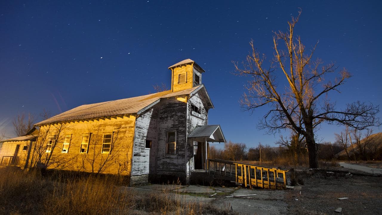 Stock image of an old church in Oklahoma, US.