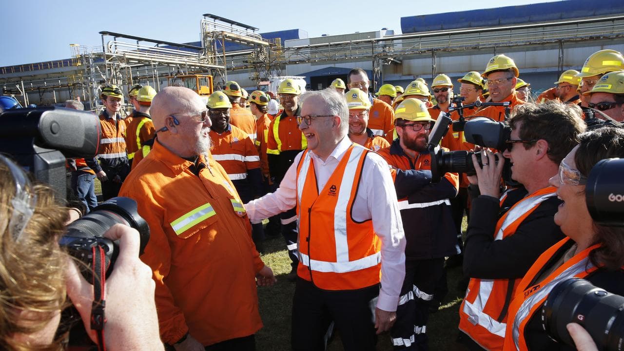 Anthony Albanese meets workers at Tomago Aluminium (file image)