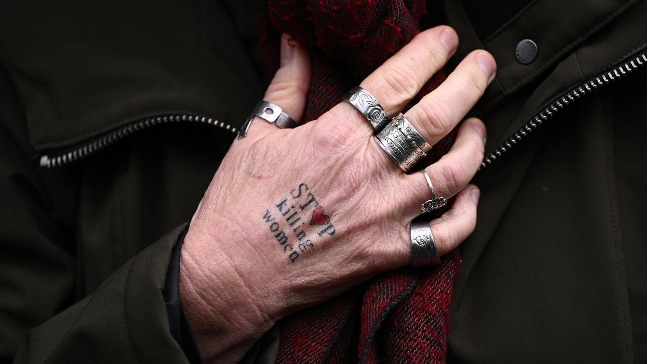 A tattoo seen on a supporter of the family of Vicky Apostolopoulos