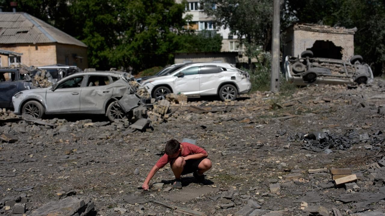 Debris in Kyiv after Russian attack