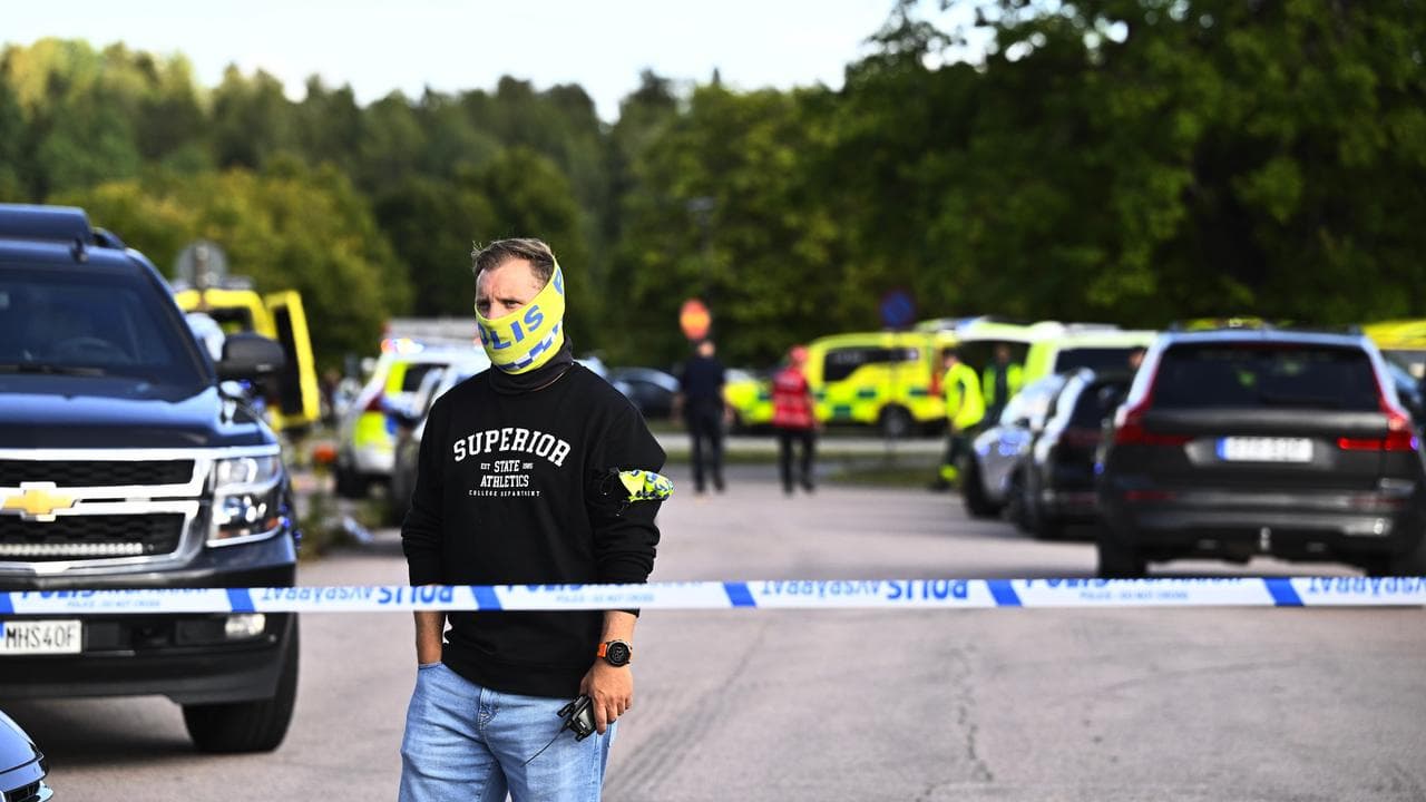 Police after a sword attack at a school in Fagersta, Sweden