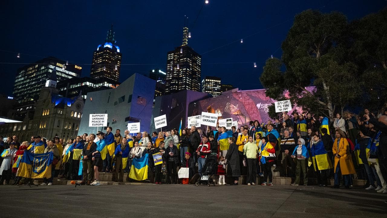 People in Federation Square to mark Ukraine's Independence Day