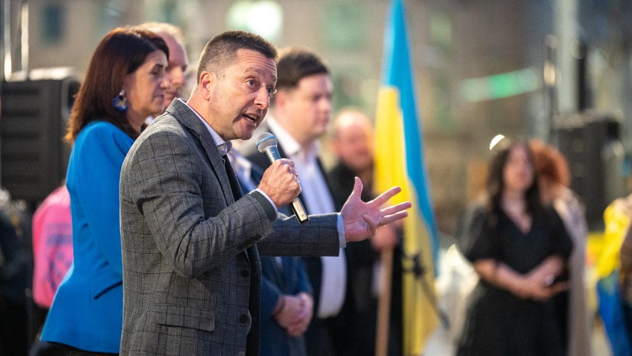 Victorian Liberal MP Matthew Guy speaks in Federation Square