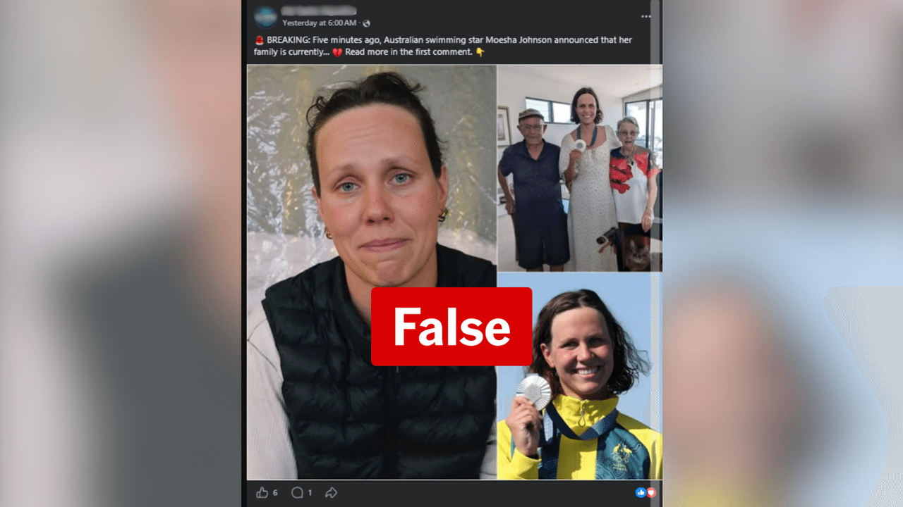 Screenshot of a false Facebook claim about Australian athletes
