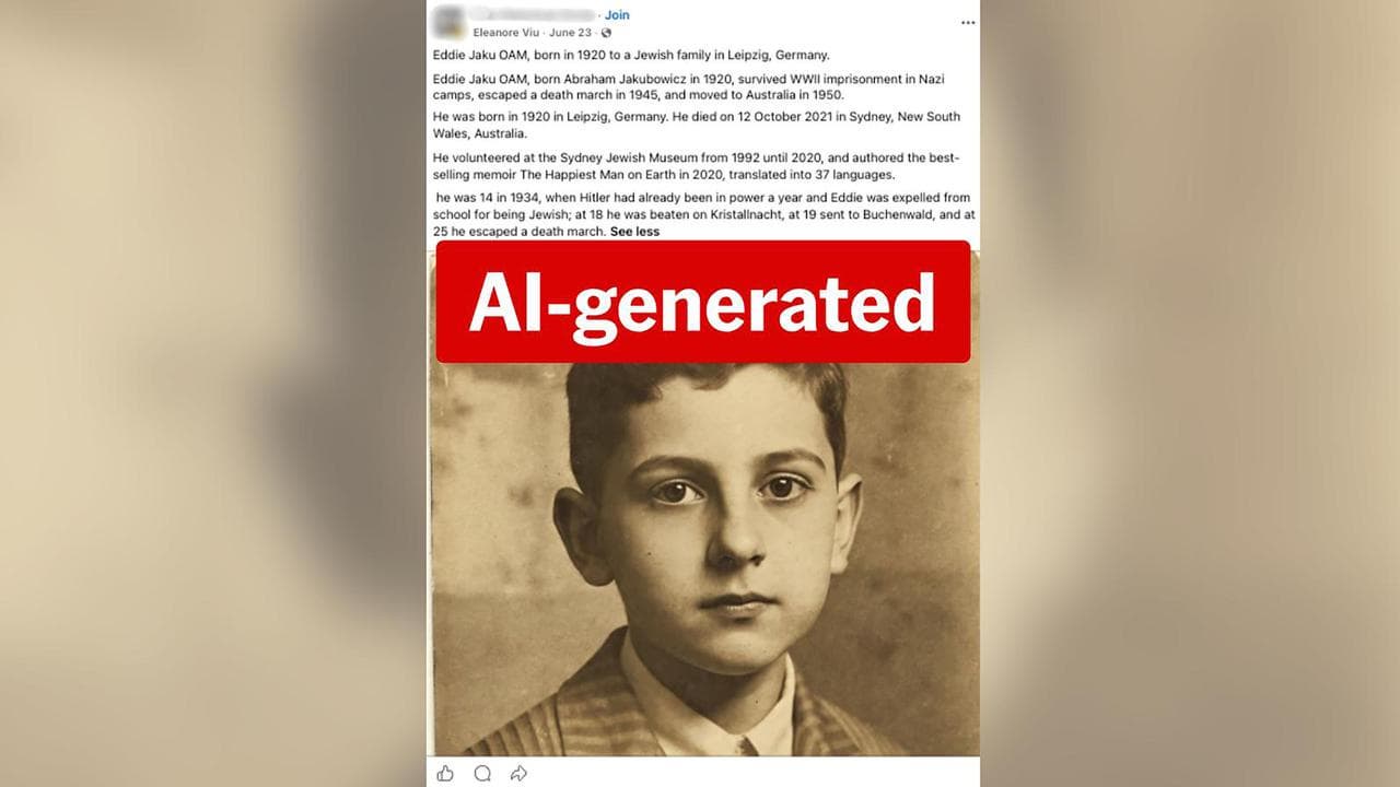 A Facebook post featuring an AI image of Eddie Jaku.