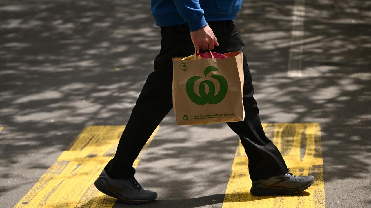 Woolworths paper bag at a supermarket in Ballarat, Victoria