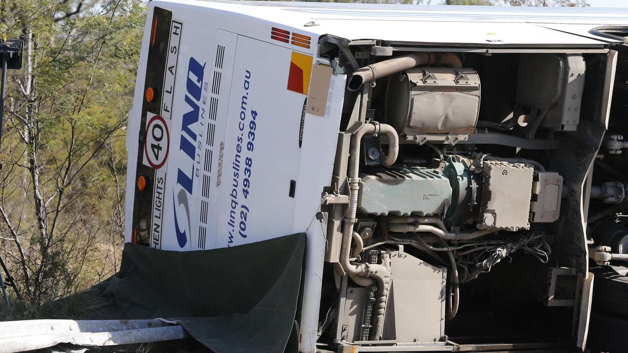 Toppled bus