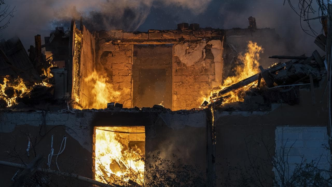 Fire after a Russian air strike in Kramatorsk, Donetsk region, Ukraine