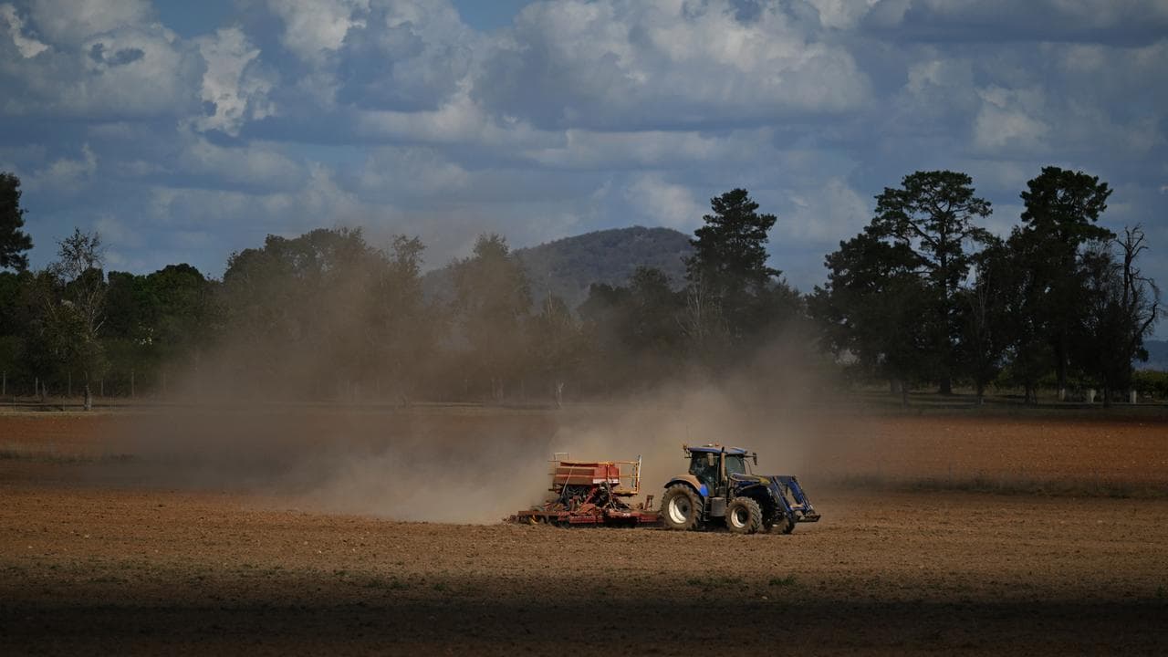 A farmer ploughs a field in Mudgee.