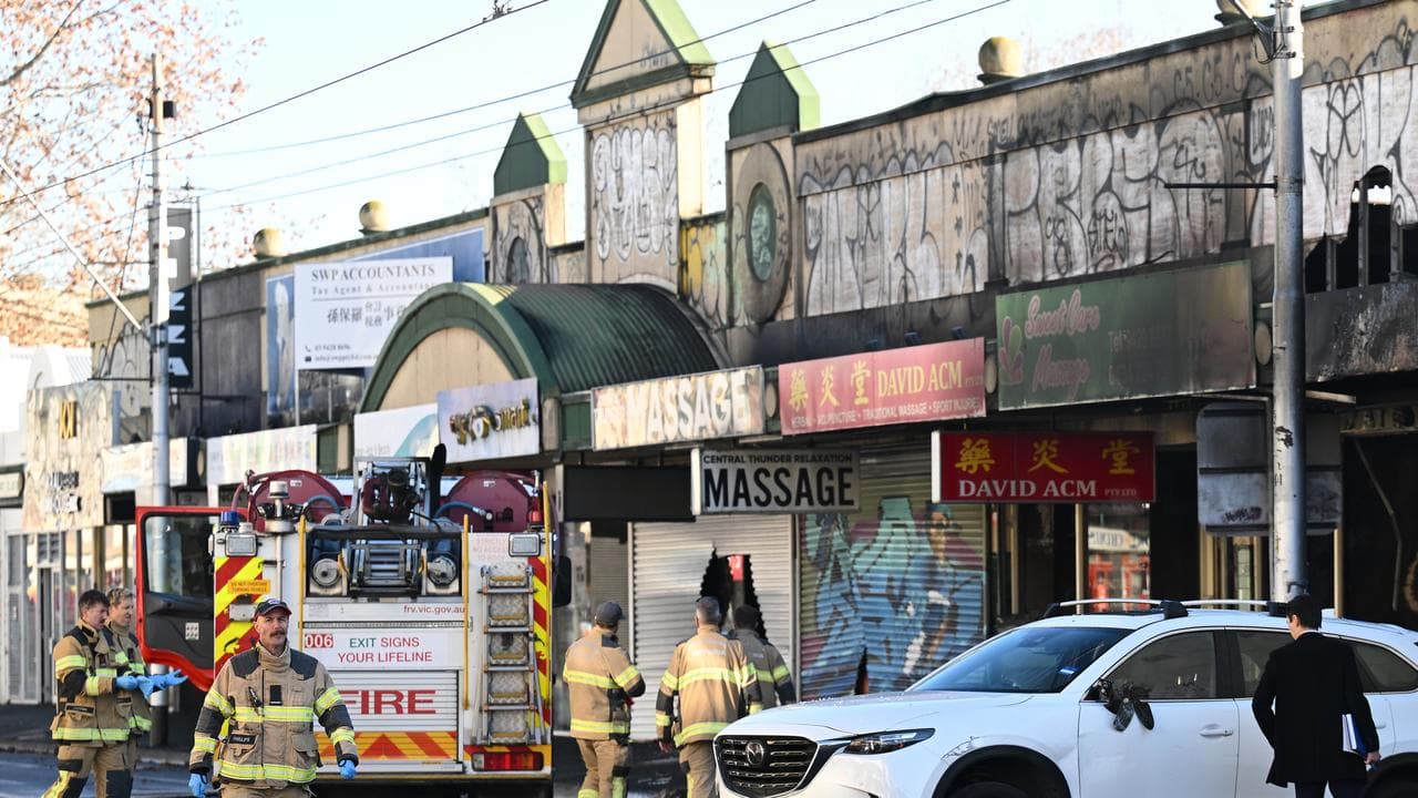 The scene at a fire at a tobacco shop