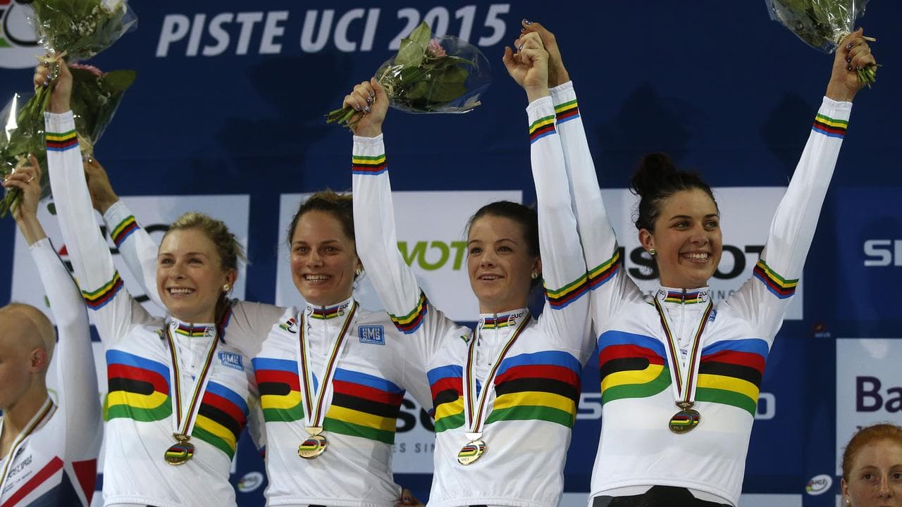 Melissa Hoskins on world champs podium