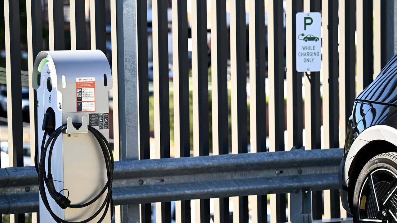 An EV and charging station