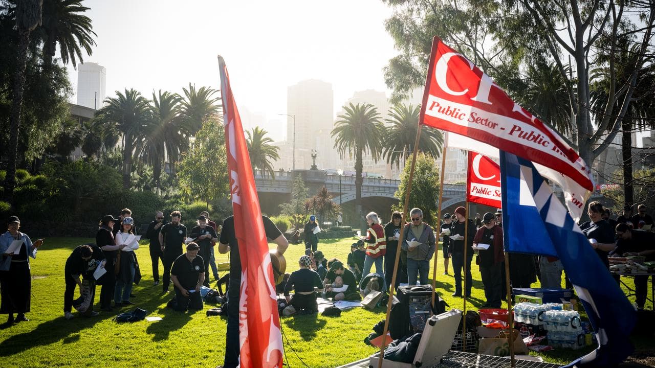 Melbourne Arts Centre workers during industrial action