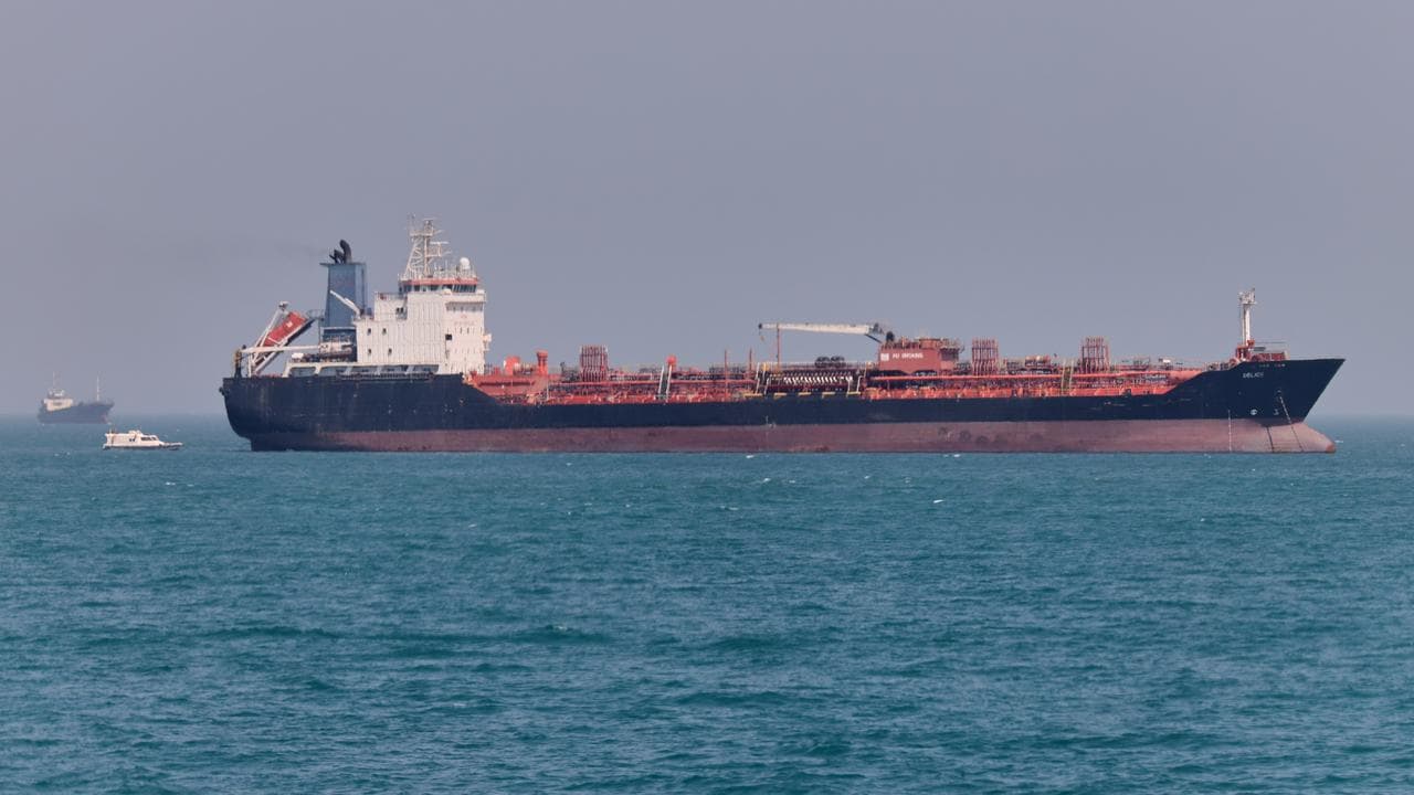 An oil tanker anchored in the Strait of Hormuz