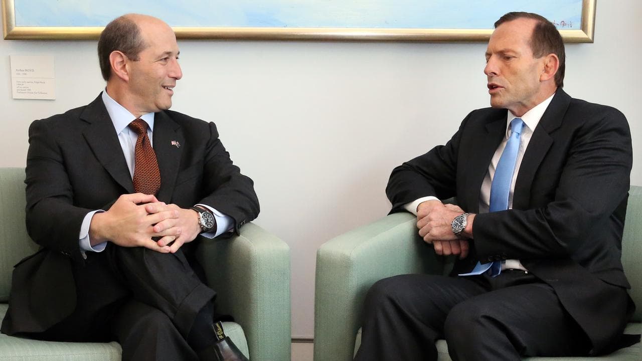 Outgoing US ambassador Jeffrey Bleich and Tony Abbott in 2013 