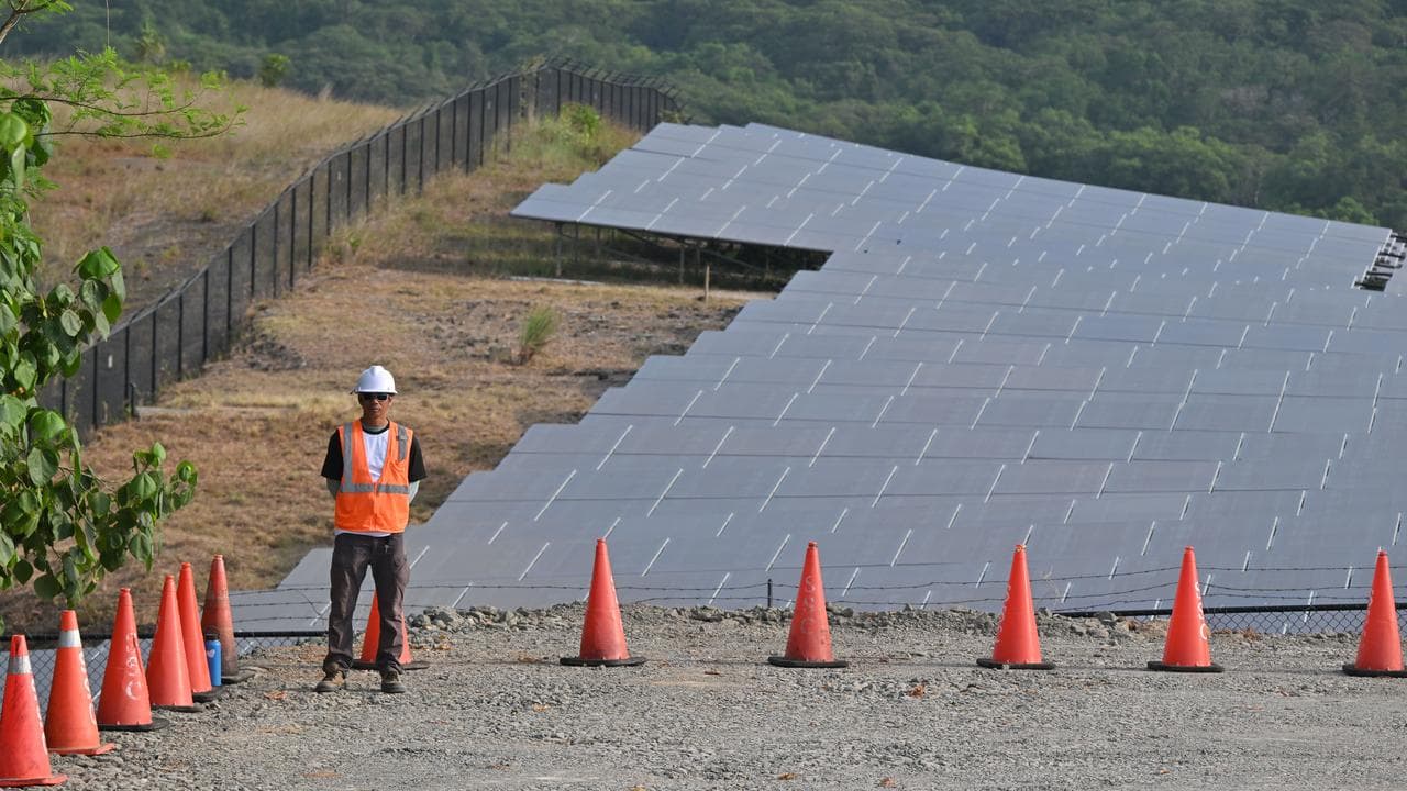 Solar panels are seen at Palau’s solar farm