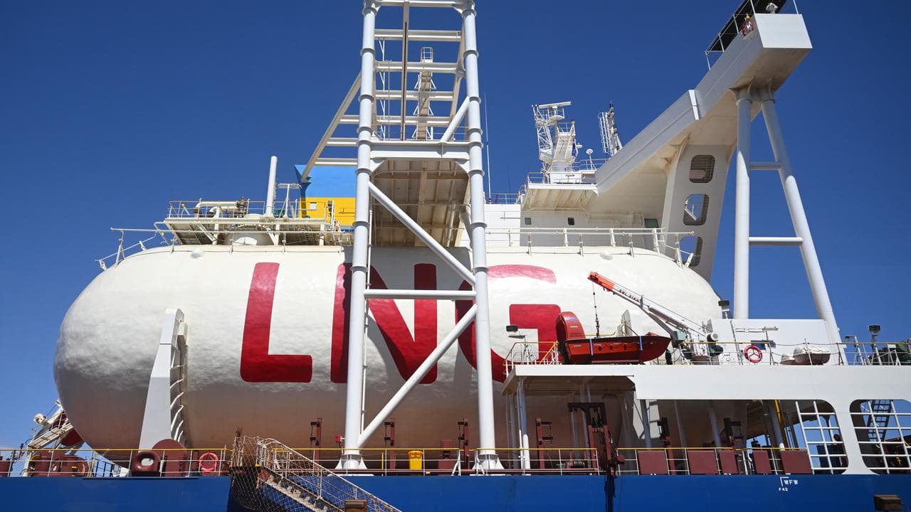 A ship carrying LNG gas is seen at Rio Tinto’s Dampier Port
