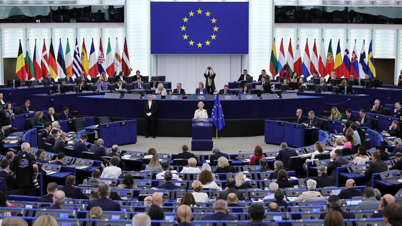 Ursula von der Leyen speaks in European Parliament in Strasbourg