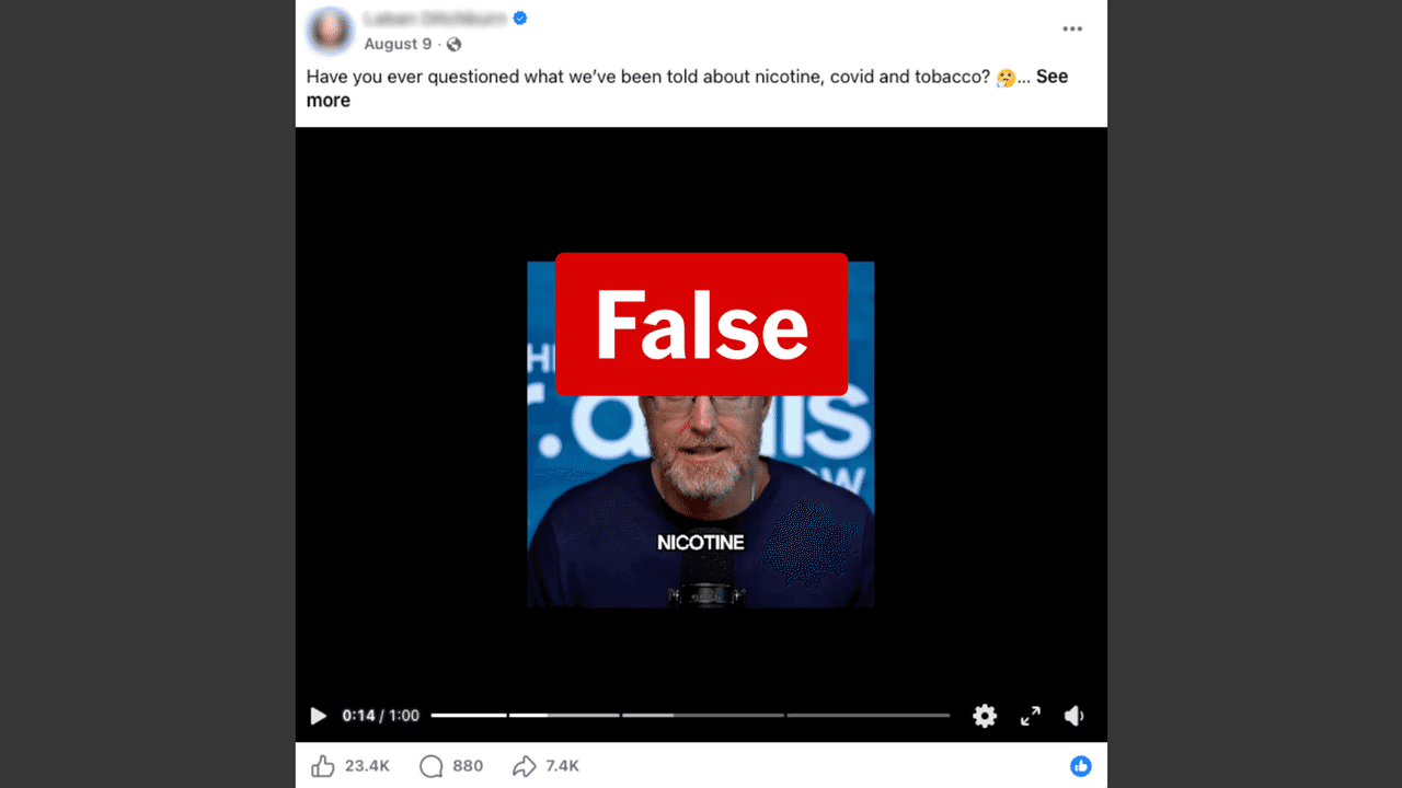 Screenshot of a video making a false claim about nicotine