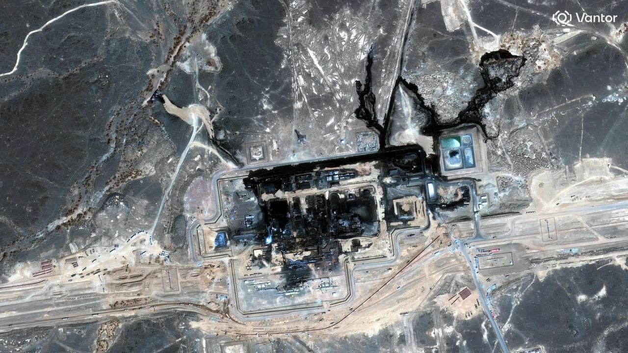 Aftermath of a drone attack on the East-West Pipeline in Saudi Arabia