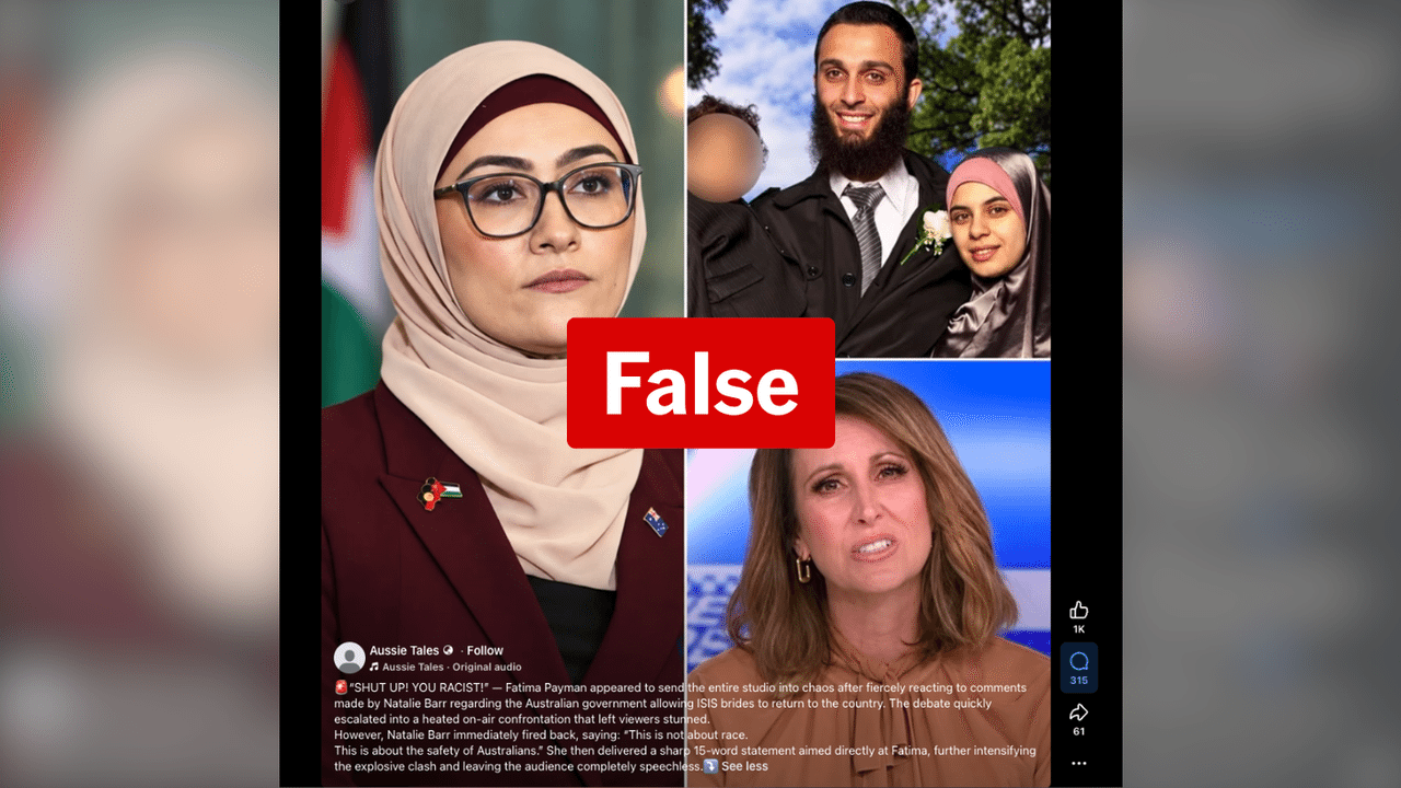 Screenshot of a false claim about Fatima Payman
