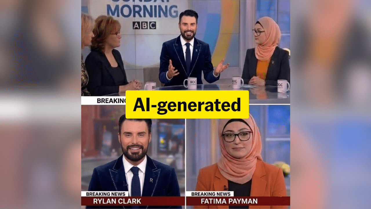 Screenshot of an AI-generated image of Fatima Payman and Rylan Clark
