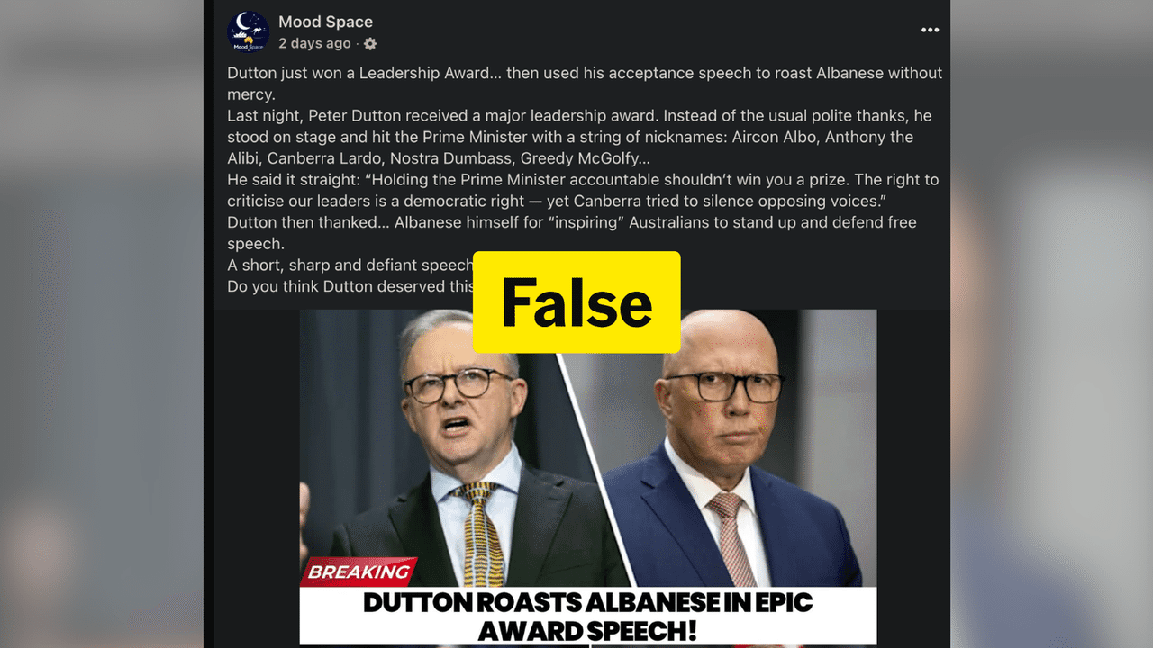 A false post including images of Anthony Albanese and Peter Dutton
