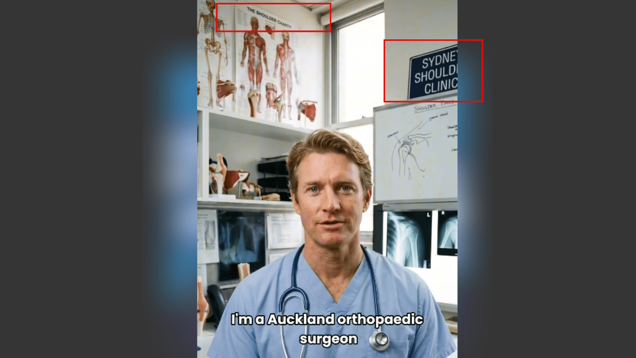 AI-generated doctors are spruiking a shoulder treatment.