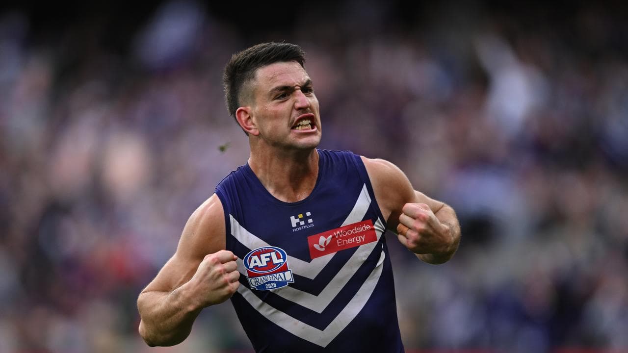 Patrick Voss of the Dockers reacts