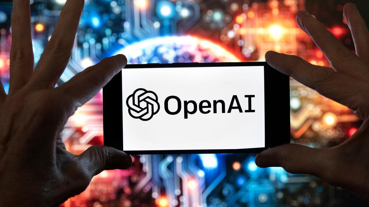 The OpenAI logo displayed on a phone (file image)