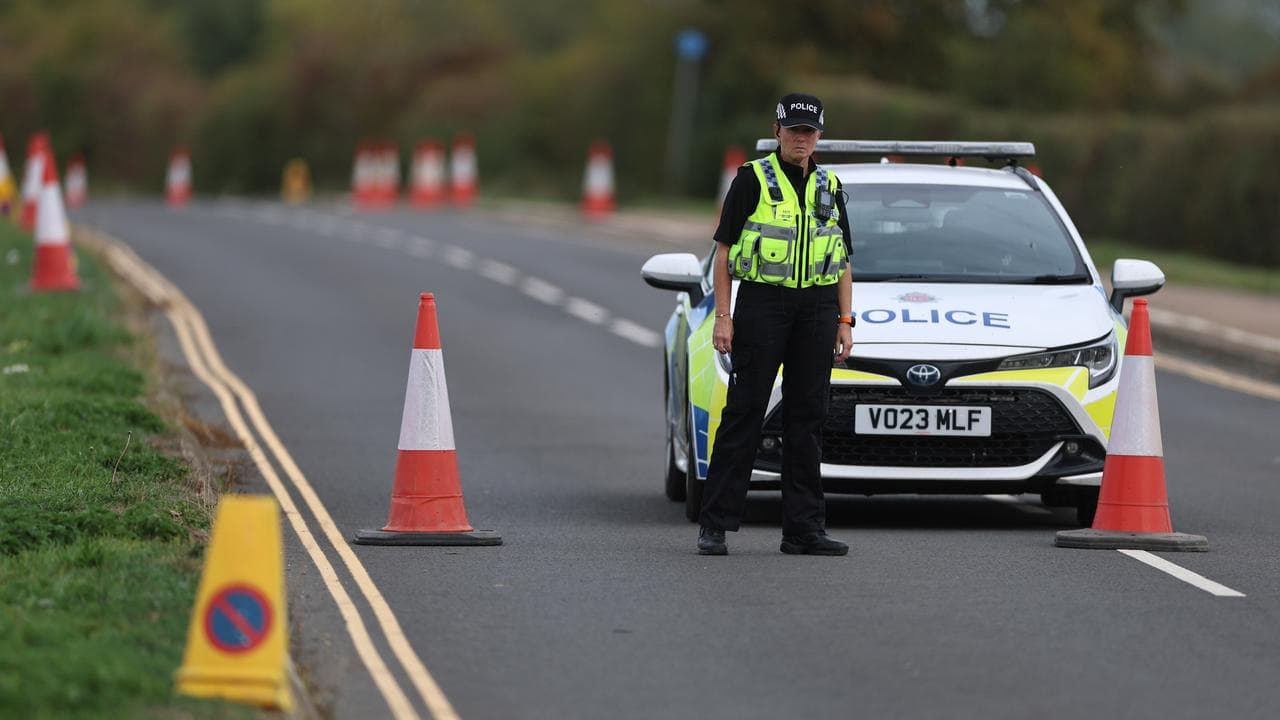 A police corden at RAF Fairford in Gloucestershire, Britain