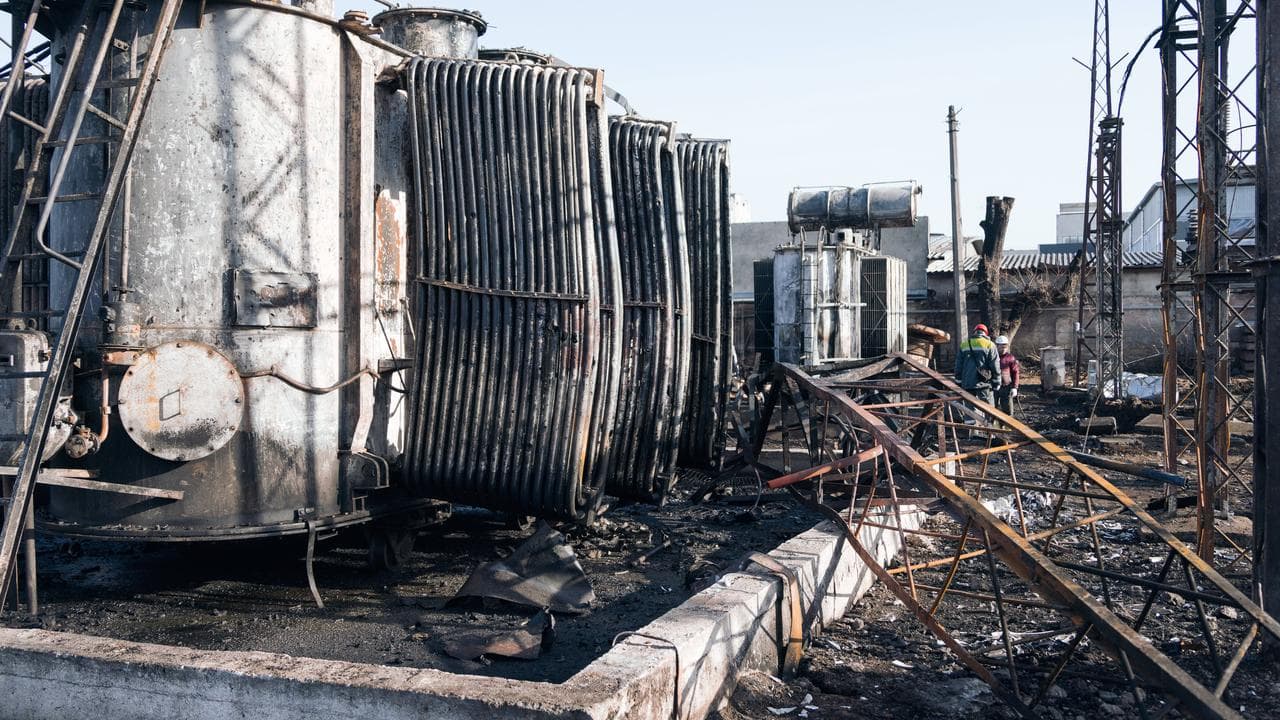 A substation in Odesa, Ukraine, after a Russian air attack
