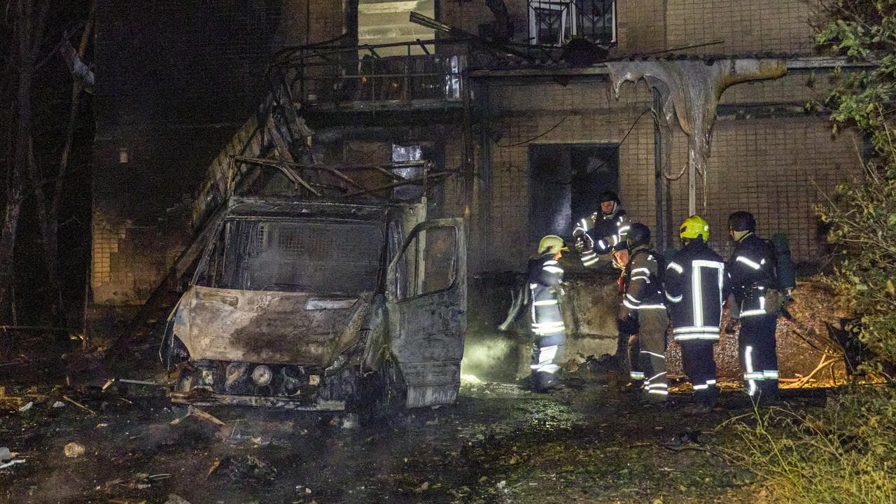 Site of a Russian attack on a residential area in Kharkiv, Ukraine