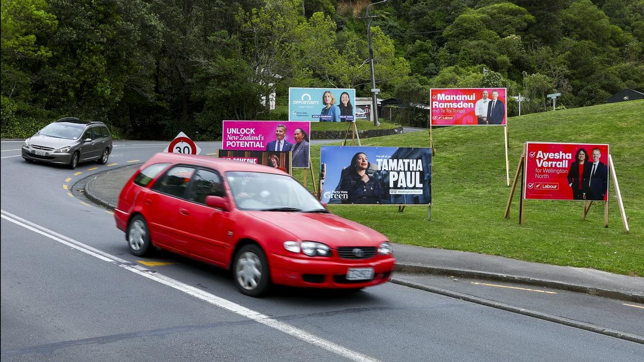 Electoral hoardings on display in Wellington, October 2026