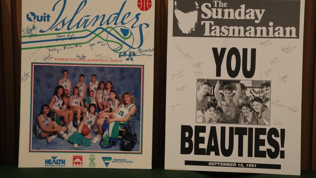 Posters and coverage of the Hobart Islanders championship win in 1991.