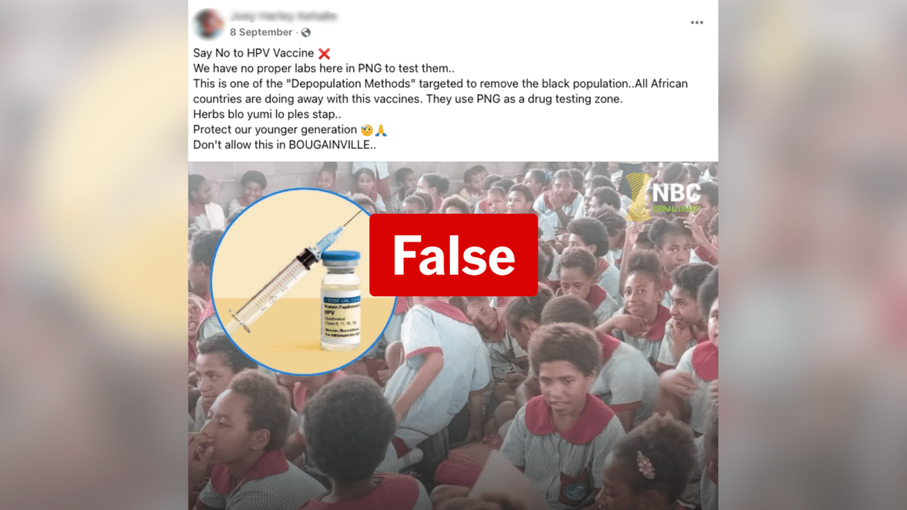 Screenshot of a false Facebook post about HPV vaccines in PNG