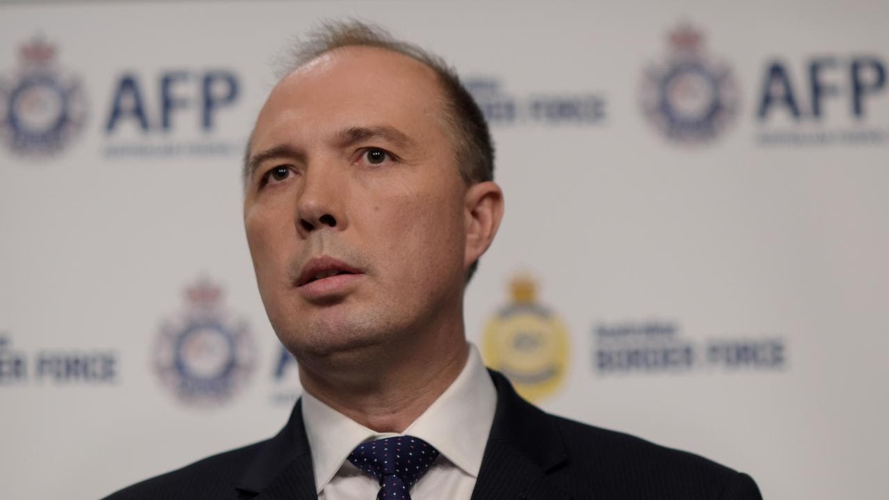 Peter Dutton at a press conference in 2015 on illicit drug smuggling.
