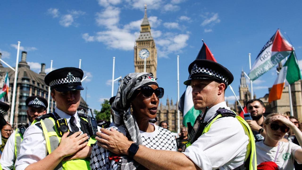Supporters of the group protest the proscription in London.