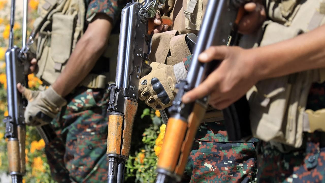 Stock image of Houthi soldiers in October 2026